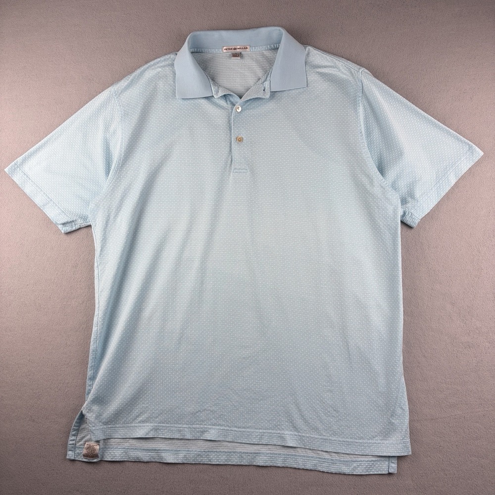 Peter Millar Polo Shirt Men's Large Blue White Dot 100% Cotton Golf